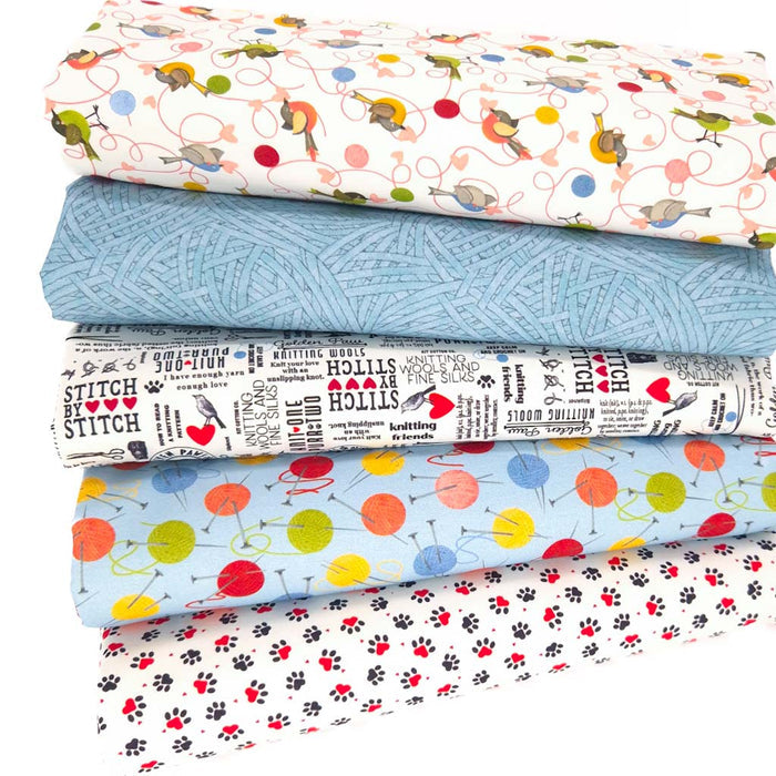 A fat quarter bundle of Knit 1 Purr 2 designs
