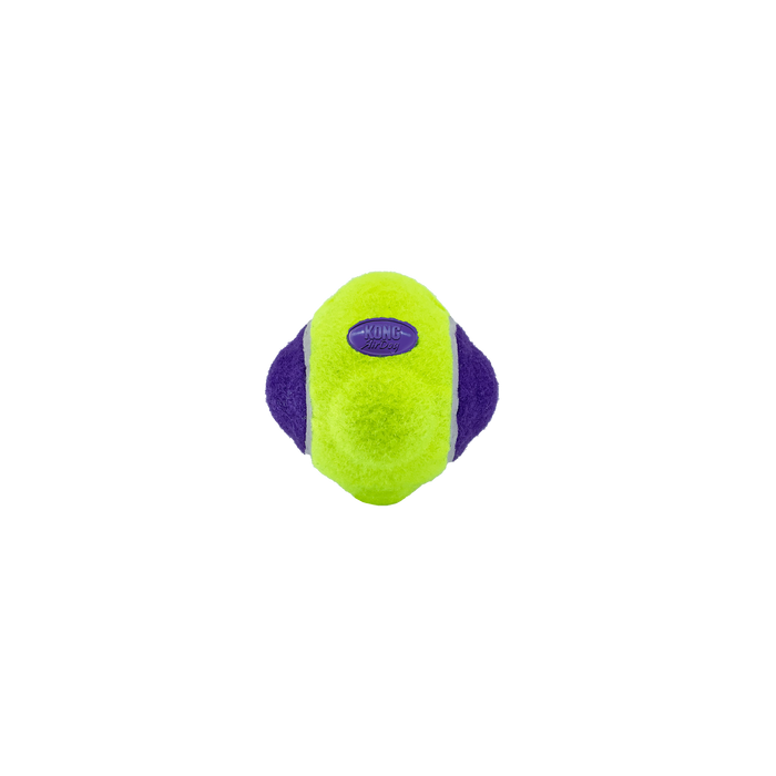 Stock image of the KONG Air Squeaker Knobby Ball, a tennis material against a transparent background.