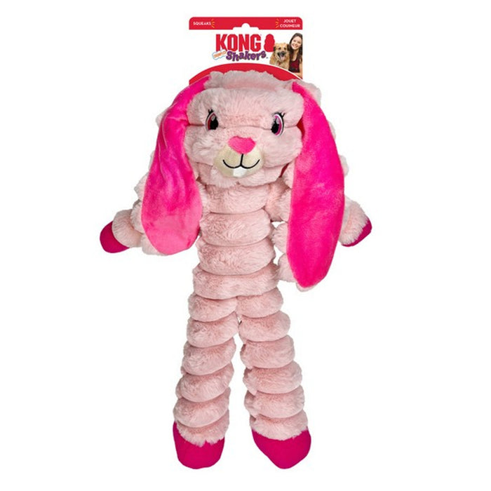 Stock image of the Shakers Crumples Rabbit, a pink toy, against a white background.