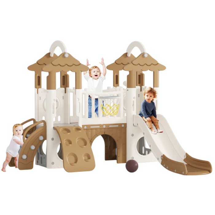 Little Angel Kids Activity Centre With Slide, Hoop & Climber (Coffee)