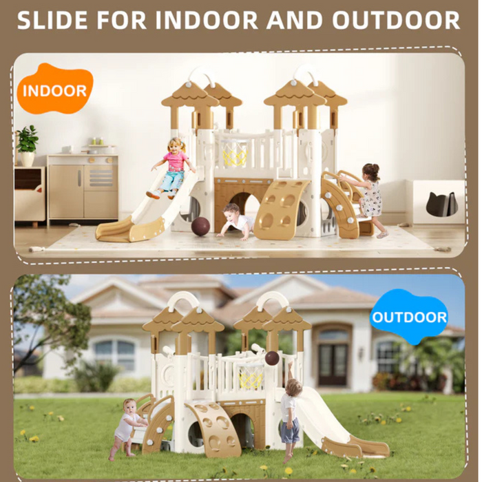 Little Angel Kids Activity Centre With Slide, Hoop & Climber (Coffee)