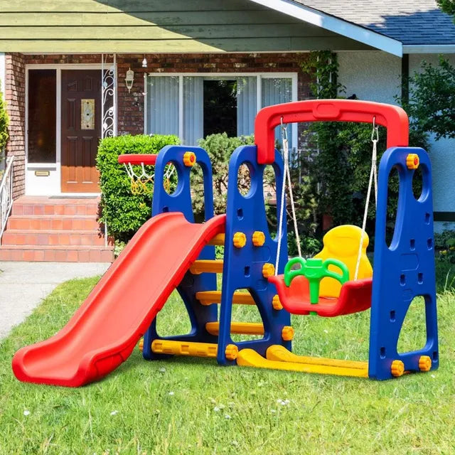 Little Angel Kids Slide And Swing 3-In-1 Activity Playset (Red)
