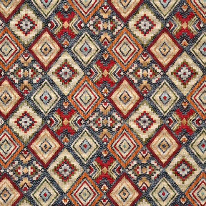 An aztec print on an upholstery tapestry fabric