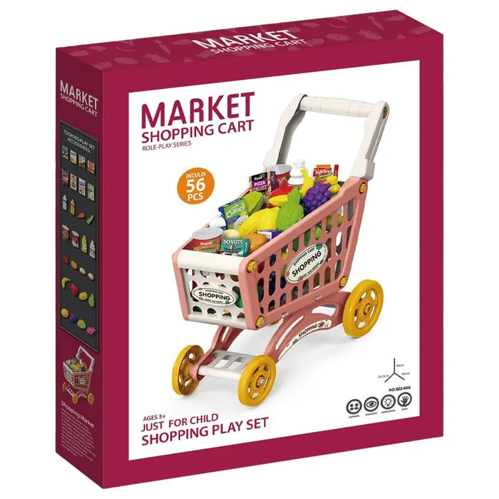 Little Story Role Play Market Shopping Cart Toy Set (Pink, 56 Pcs)