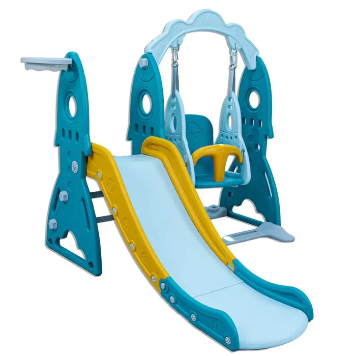 Little Toddlers 3 in 1 Playground (Slide, Adjustable Height Swing Set, Basketball Hoop, Green/Orange)140x 110x 130 cm
