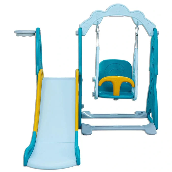 Little Toddlers 3 in 1 Playground (Slide, Adjustable Height Swing Set, Basketball Hoop, Green/Orange)140x 110x 130 cm