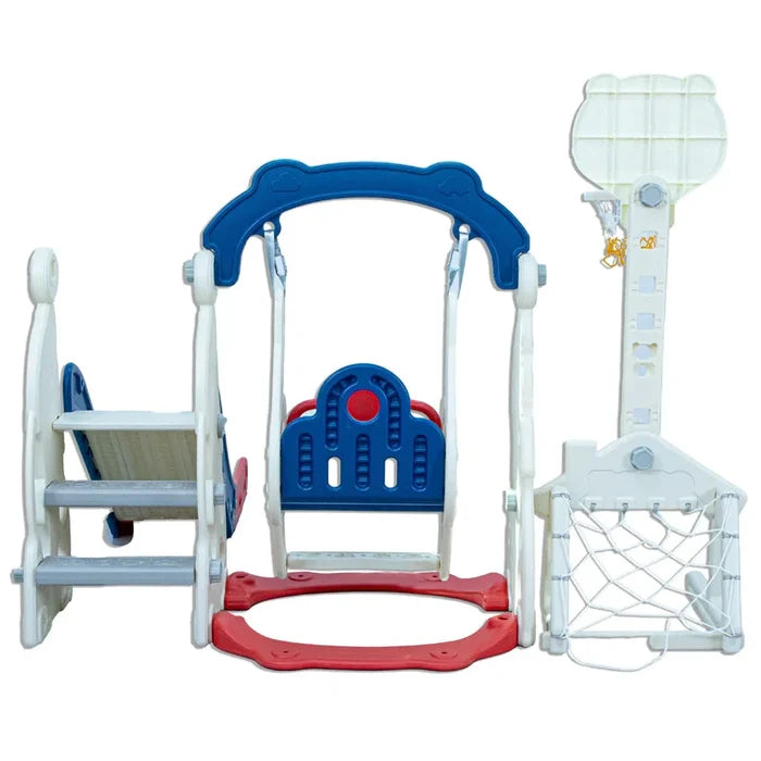 Little Toddlers 4 In 1 Playground With Slide Height Adjust Swing Set Soccer Post Basketball Hoop (Blue/Red) 160*155*130 cm