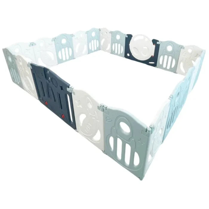 Little Toddlers Foldable Playpen (Simple Panels, 1 Game Panel, 1 Door Color Blue) 188x226x63 cm