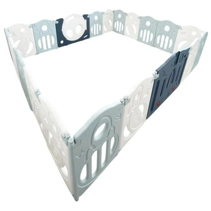 Little Toddlers Foldable Playpen (Simple Panels, 1 Game Panel, 1 Door Color Blue) 188x226x63 cm