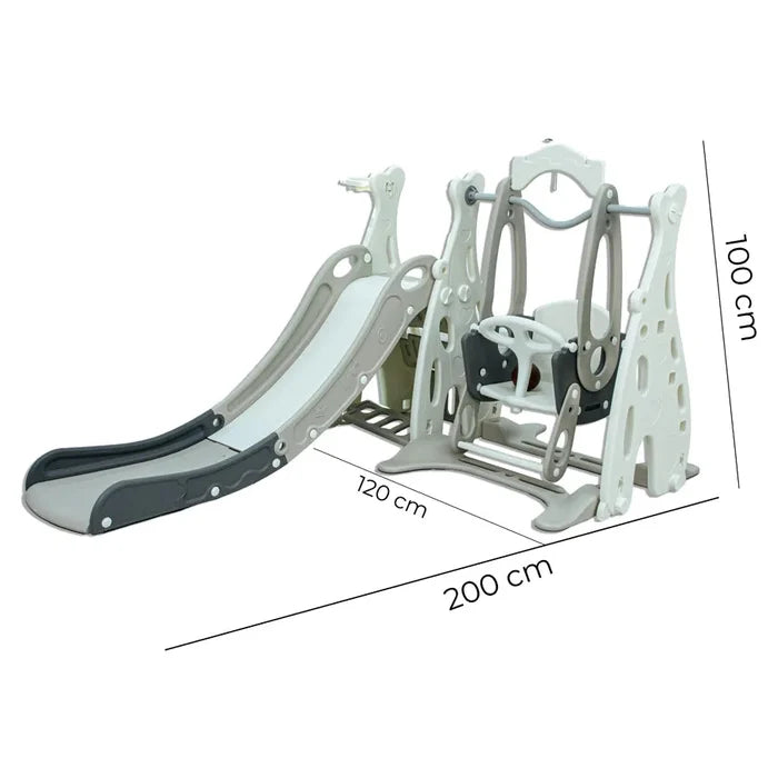 Little Toddlers Playground With Slide Height Adjust Swing Basketball Hoop (Grey/White)