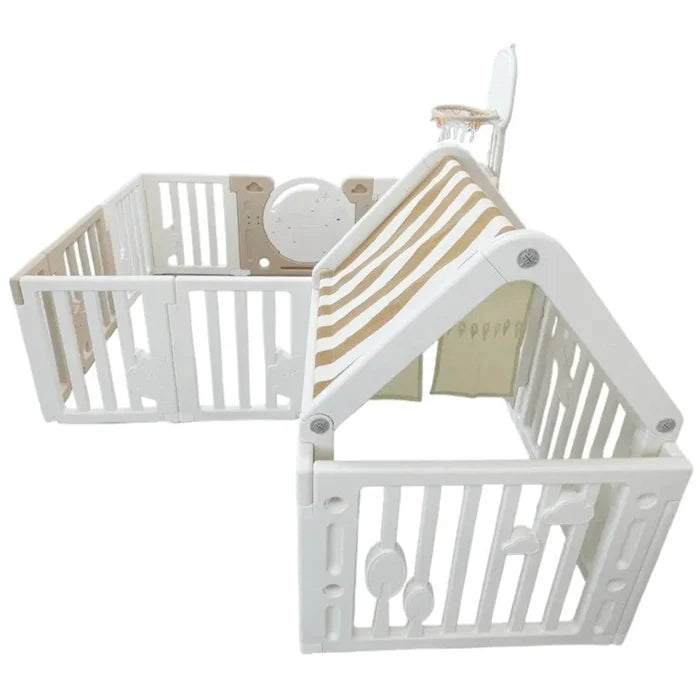 Little Toddlers Playpen & Playhouse - No Mat ( Inclusions: Drawing Board, Basketball Hoop, Small House, Moon Light)120x180x64cm