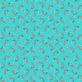 Ditsy orange flowers printed on a turquoise cotton quilting fabric