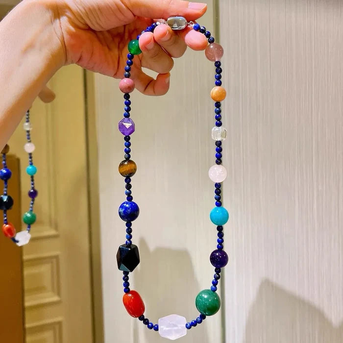 Multi-gemstone crystal choker in gift box with Crystalvana brand presentation, ready for gifting, Crystalvana