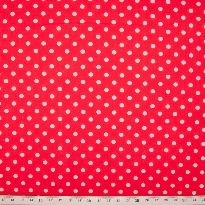 4mm white pea spots on a red polycotton