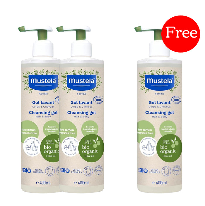 Mustela Certified Organic 2 in 1 Hair and Body Cleansing Gel (400ml), Buy 2 get 1 FOR FREE