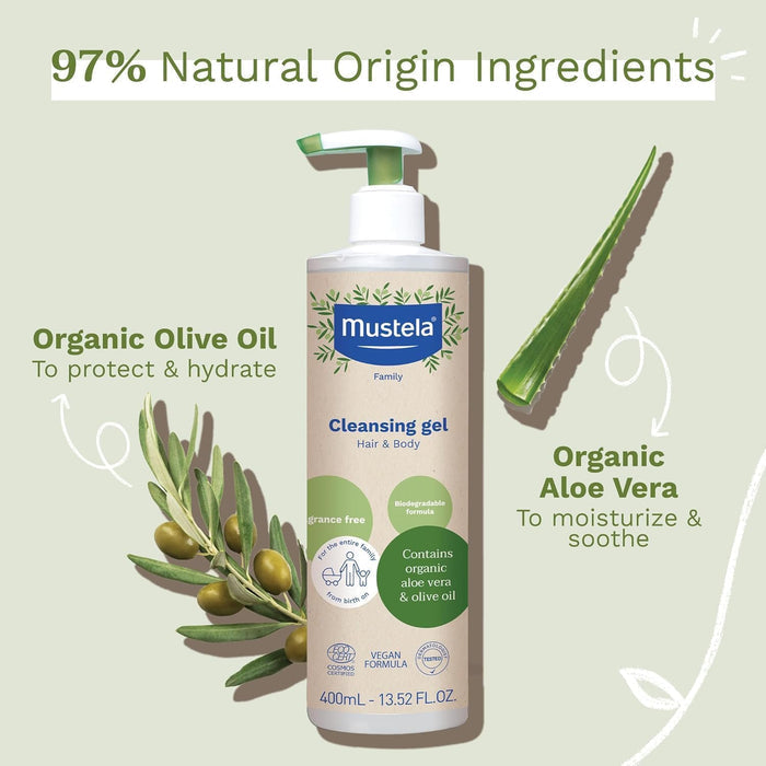 Mustela Certified Organic 2 in 1 Hair and Body Cleansing Gel (400ml), Buy 2 get 1 FOR FREE