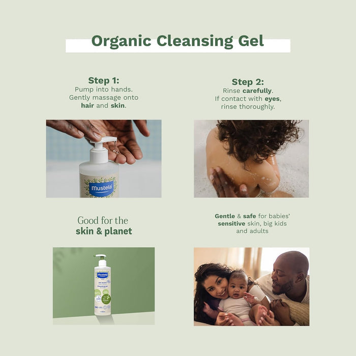 Mustela Certified Organic 2 in 1 Hair and Body Cleansing Gel (400ml), Buy 2 get 1 FOR FREE