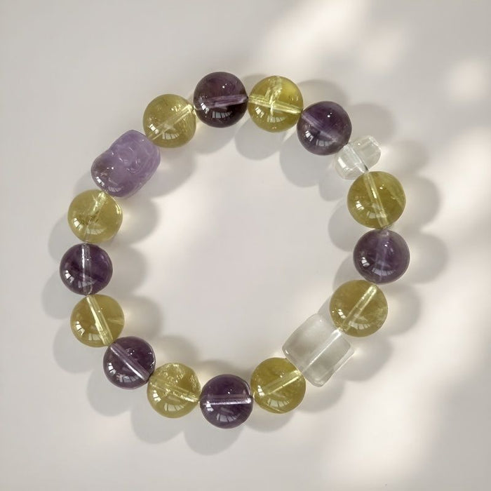 Natural Amethyst Citrine 12mm Bracelet | Calm, Joy & Abundance | Crystalvana