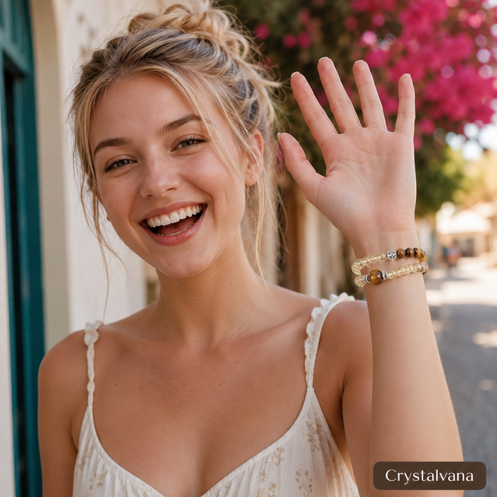 Natural Brazilian Citrine 6mm Double Bracelet | Abundance & Solar Energy | Crystalvana