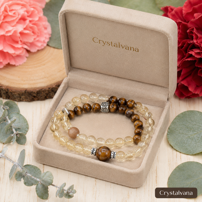 Natural Brazilian Citrine 6mm Double Bracelet | Abundance & Solar Energy | Crystalvana