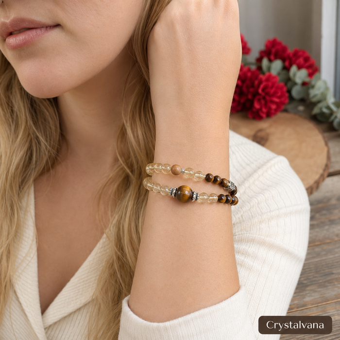 Natural Brazilian Citrine 6mm Double Bracelet | Abundance & Solar Energy | Crystalvana