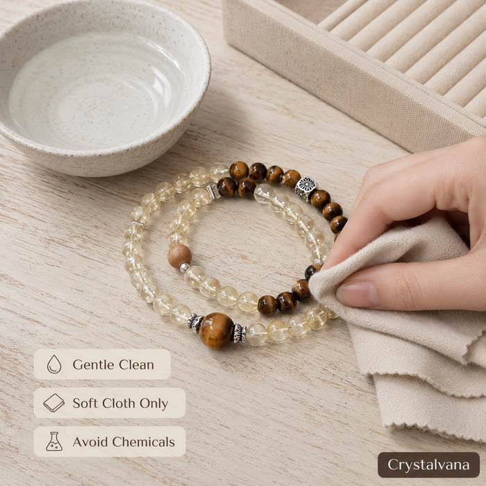 Natural Brazilian Citrine 6mm Double Bracelet | Abundance & Solar Energy | Crystalvana