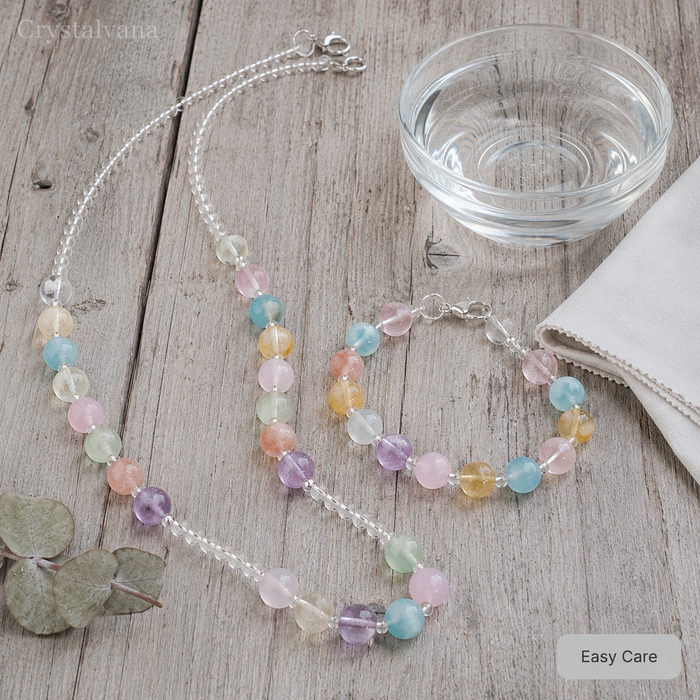 Natural Crystal Multi-Gemstone Bracelet & Necklace Set - Crystalvana