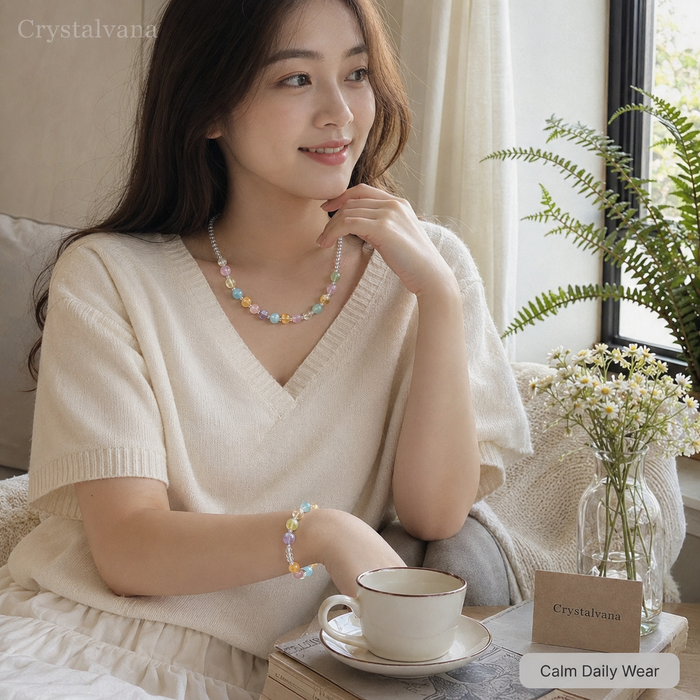 Natural Crystal Multi-Gemstone Bracelet & Necklace Set - Crystalvana