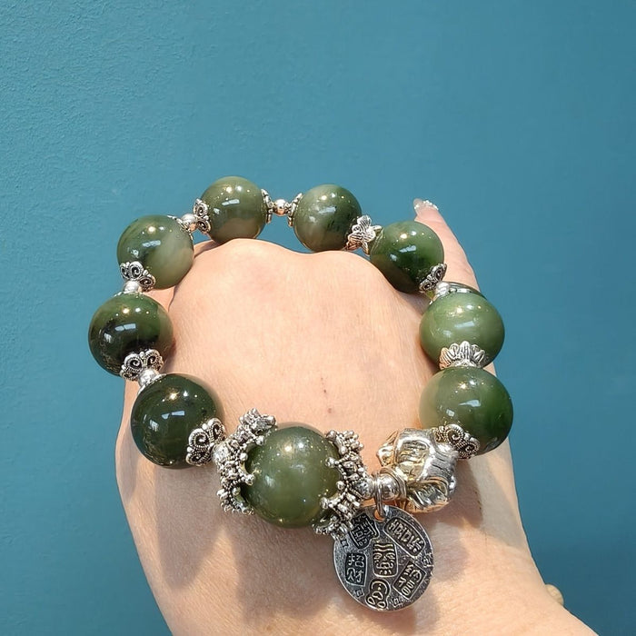 Natural Hetian Jade Bracelet Chinese Style 16mm | Virtue & Protection | Crystalvana