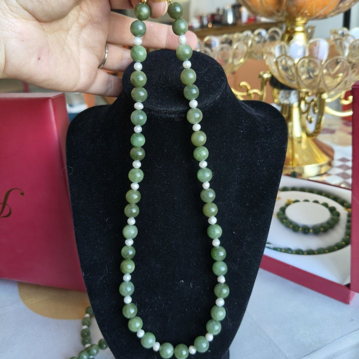 Natural Hetian Jade Cat Eye Pearl Necklace | Harmony, Luck & Elegance | Crystalvana