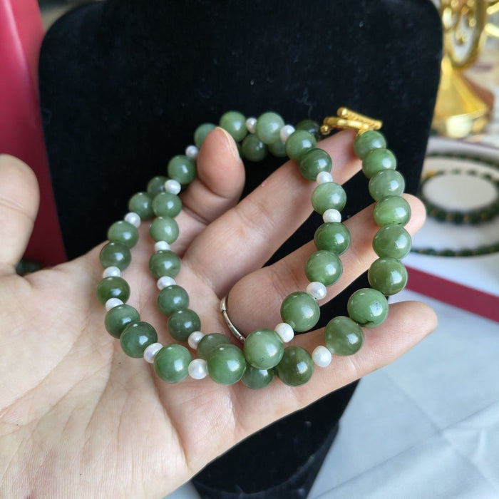 Natural Hetian Jade Cat Eye Pearl Necklace | Harmony, Luck & Elegance | Crystalvana