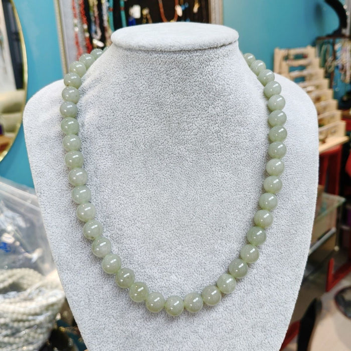 Natural Hetian Jade Qiemo Blue Necklace 10mm | Rare Blue Jade | Crystalvana