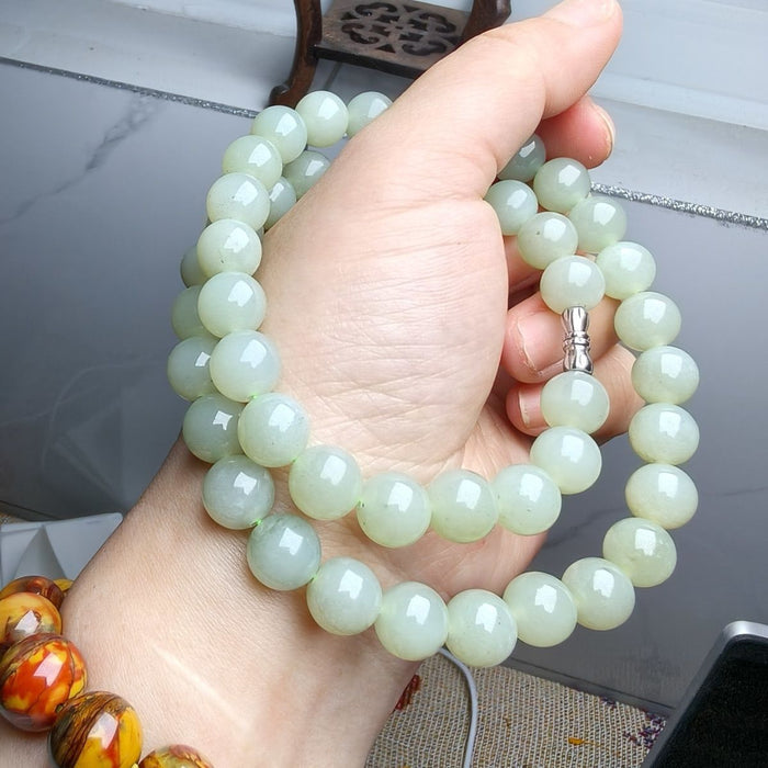 Natural Hetian Jade Qiemo Blue Necklace 10mm | Rare Blue Jade | Crystalvana