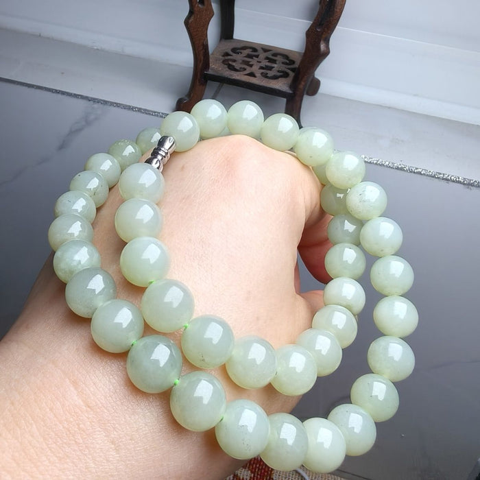 Natural Hetian Jade Qiemo Blue Necklace 10mm | Rare Blue Jade | Crystalvana