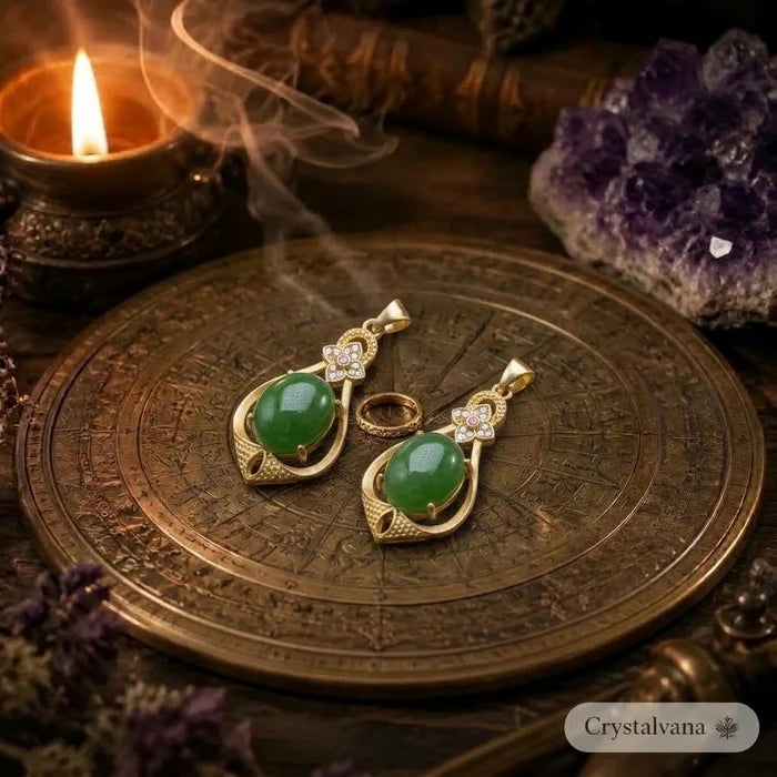 Natural jade pendant with 18K gold inlay on adjustable chain - Crystalvana