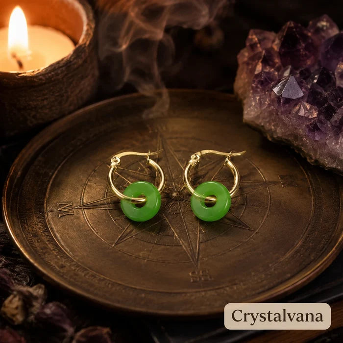Natural Jade Imperial Green 10mm Donut Earrings | Fortune & Harmony Crystal | Crystalvana