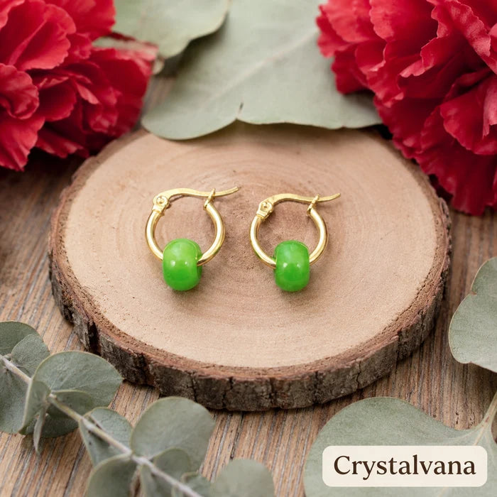 Natural Jade Imperial Green 10mm Donut Earrings | Fortune & Harmony Crystal | Crystalvana