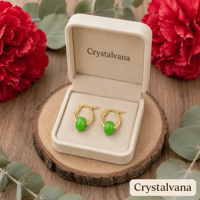 Natural Jade Imperial Green 10mm Donut Earrings | Fortune & Harmony Crystal | Crystalvana
