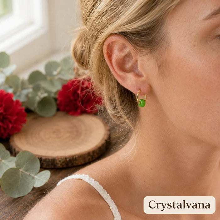 Natural Jade Imperial Green 10mm Donut Earrings | Fortune & Harmony Crystal | Crystalvana