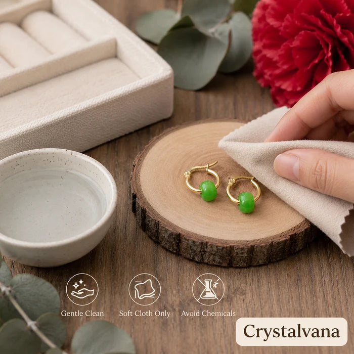 Natural Jade Imperial Green 10mm Donut Earrings | Fortune & Harmony Crystal | Crystalvana