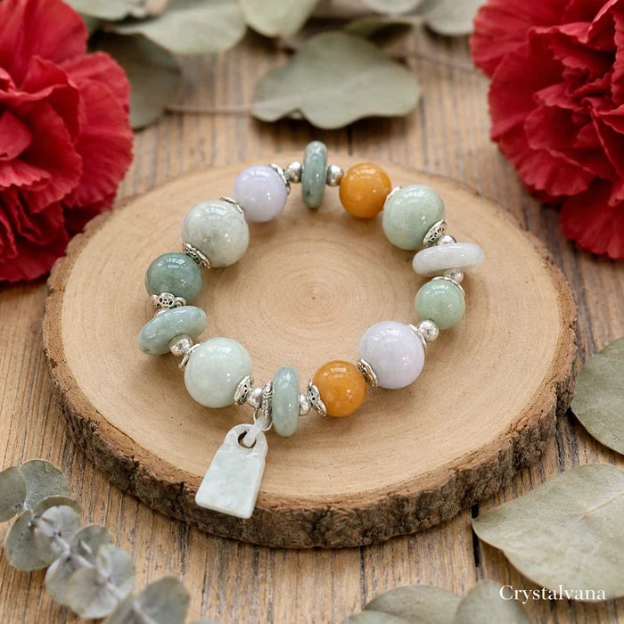 Natural Jade Multi Gemstone Bracelet Peace Button - Crystalvana