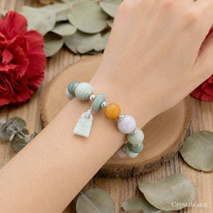 Natural Jade Multi Gemstone Bracelet Peace Button - Crystalvana