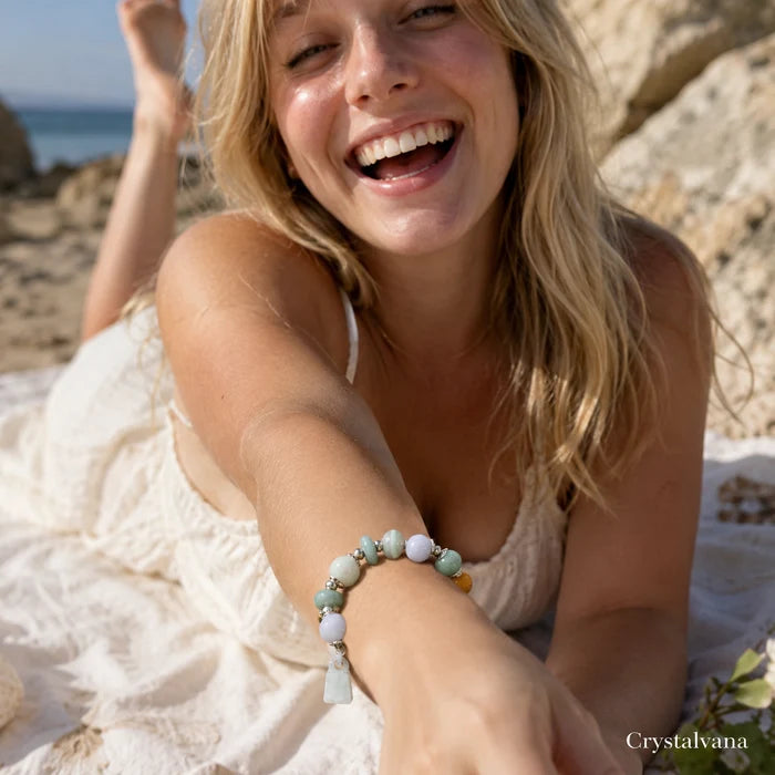 Natural Jade Multi Gemstone Bracelet Peace Button - Crystalvana