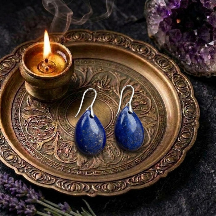 Natural lapis lazuli teardrop earrings 14K gold plated - Crystalvana