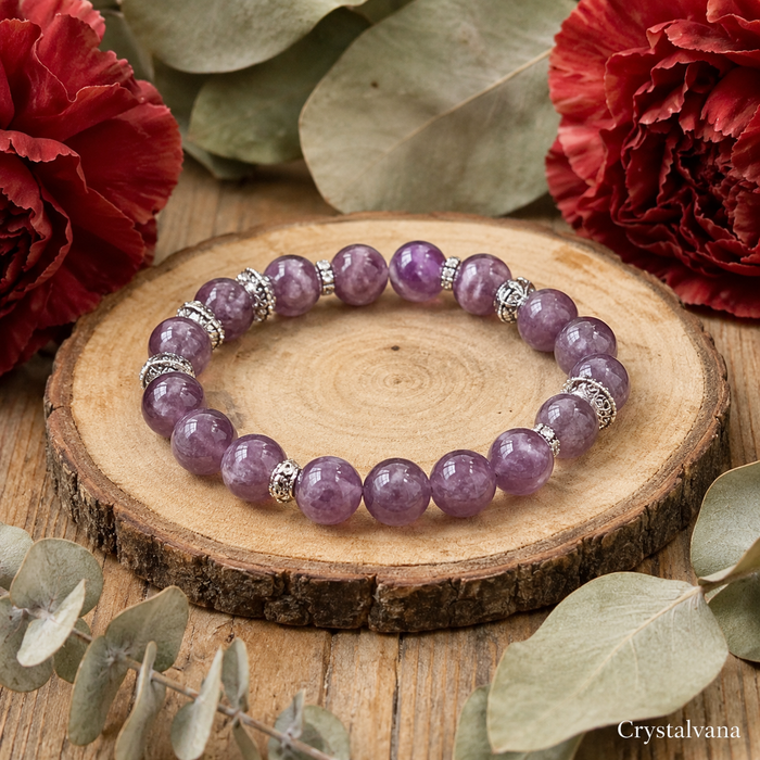 Natural Lepidolite Crystal Bracelet | Nine Purple Star Energy | Crystalvana
