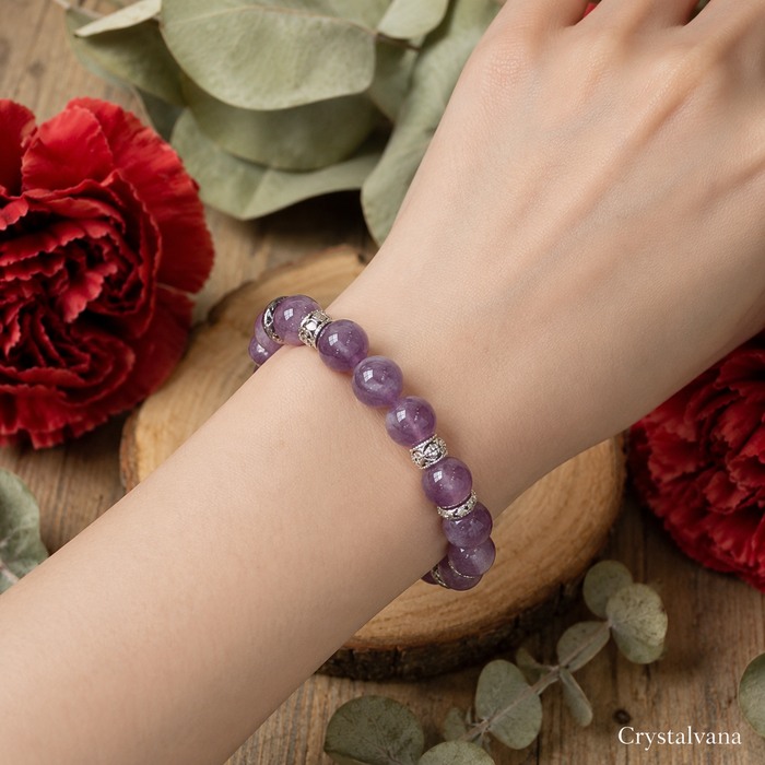 Natural Lepidolite Crystal Bracelet | Nine Purple Star Energy | Crystalvana