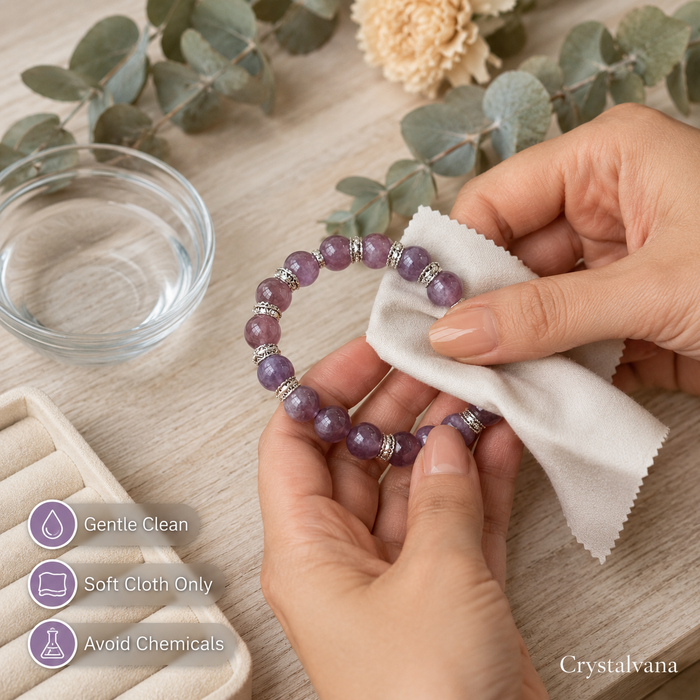 Natural Lepidolite Crystal Bracelet | Nine Purple Star Energy | Crystalvana