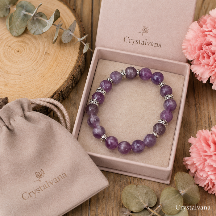 Natural Lepidolite Crystal Bracelet | Nine Purple Star Energy | Crystalvana