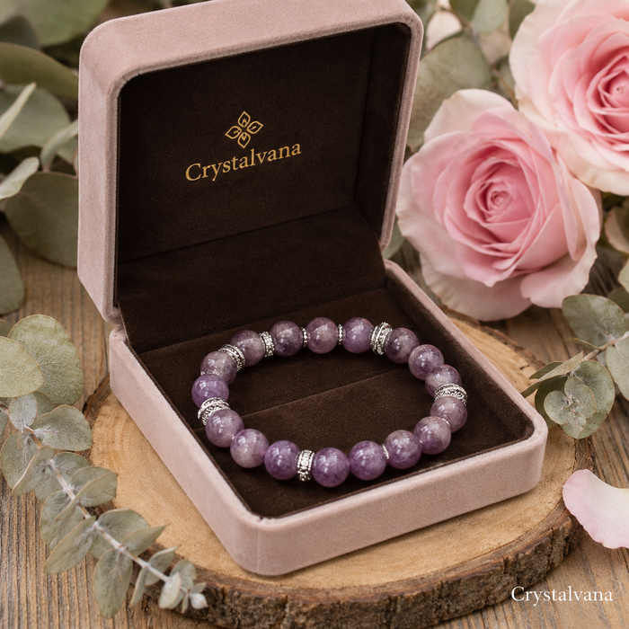 Natural Lepidolite Crystal Bracelet | Nine Purple Star Energy | Crystalvana