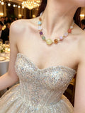 Natural Multi-Gemstone crystal necklace citrine mixed stone beaded jewelry by Crystalvana